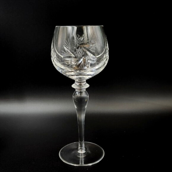 Ajka Copac Crystal Pinwheel Fan Star Thatched Wine Glasses (7) Hungary Sparkles - Picture 2 of 10